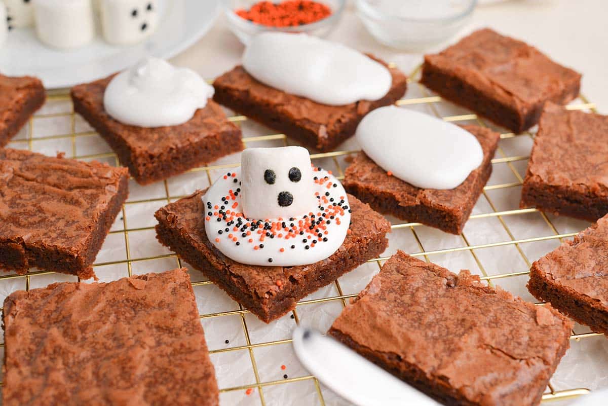 ghost brownie on cooling rack