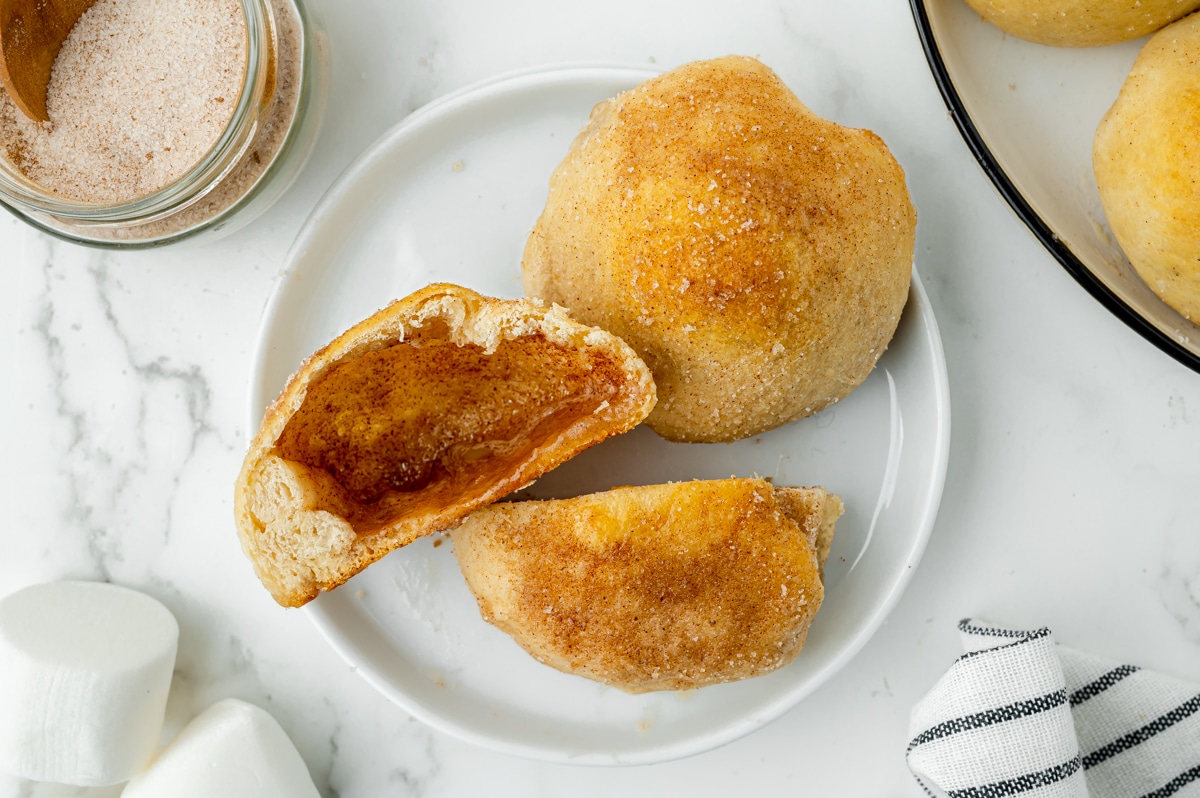 overhead shot of hocus pocus buns cut in half