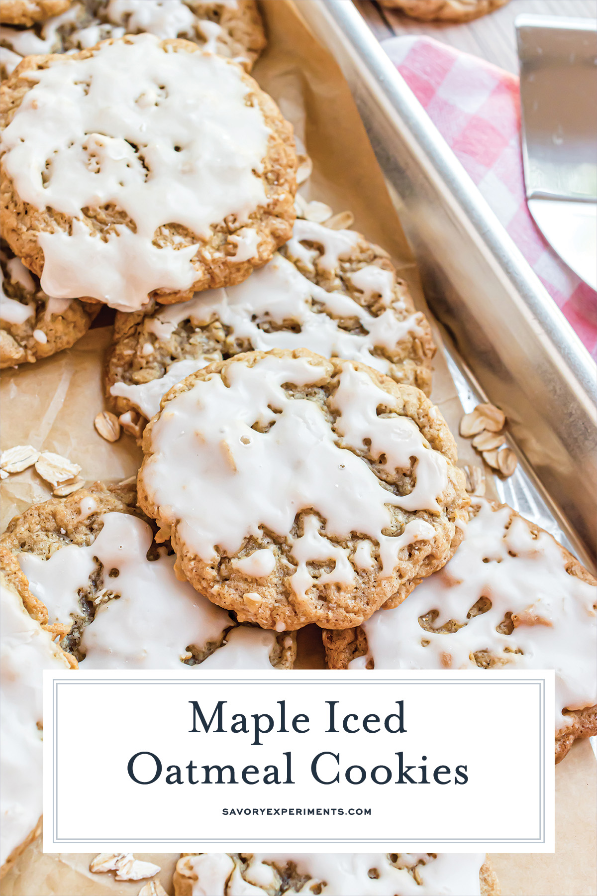 close up of oatmeal cookies with maple icing