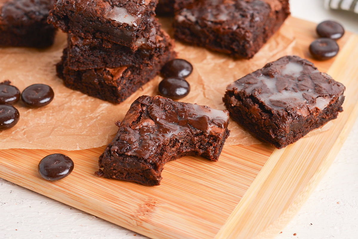 angled shot of bite taken out of brownie