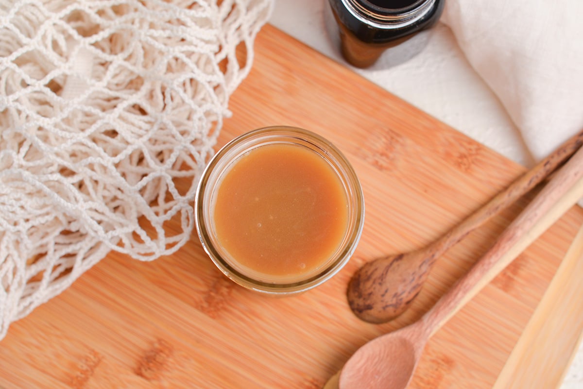 overhead shot of jar of maple cream sauce