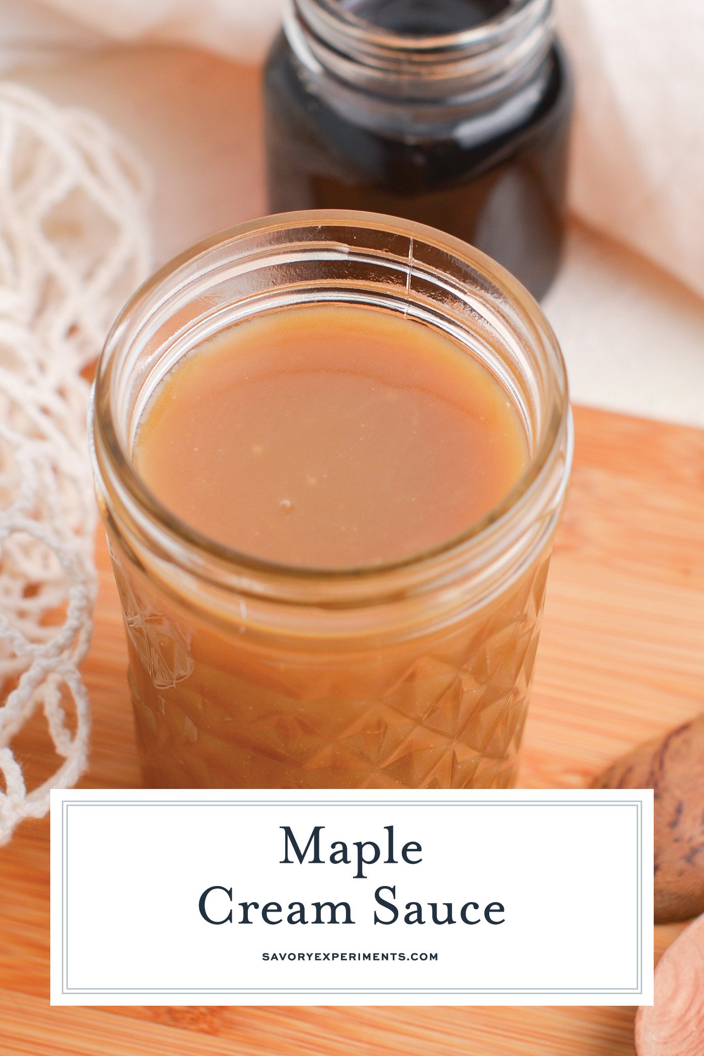 angled shot of jar of maple cream sauce