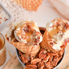 overhead shot of maple ice cream in cones
