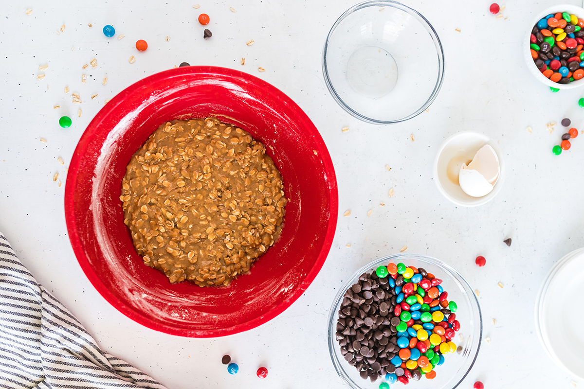 oat dough in a red bowl