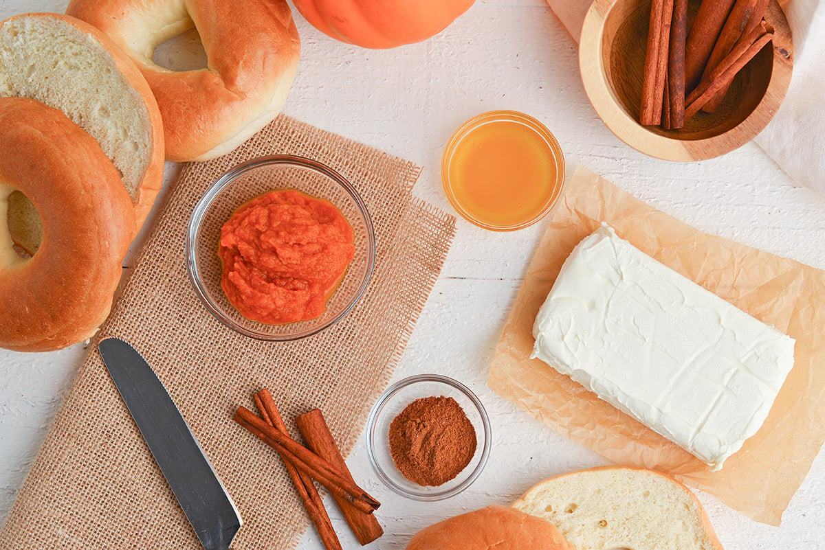 overhead shot of pumpkin cream cheese ingredients