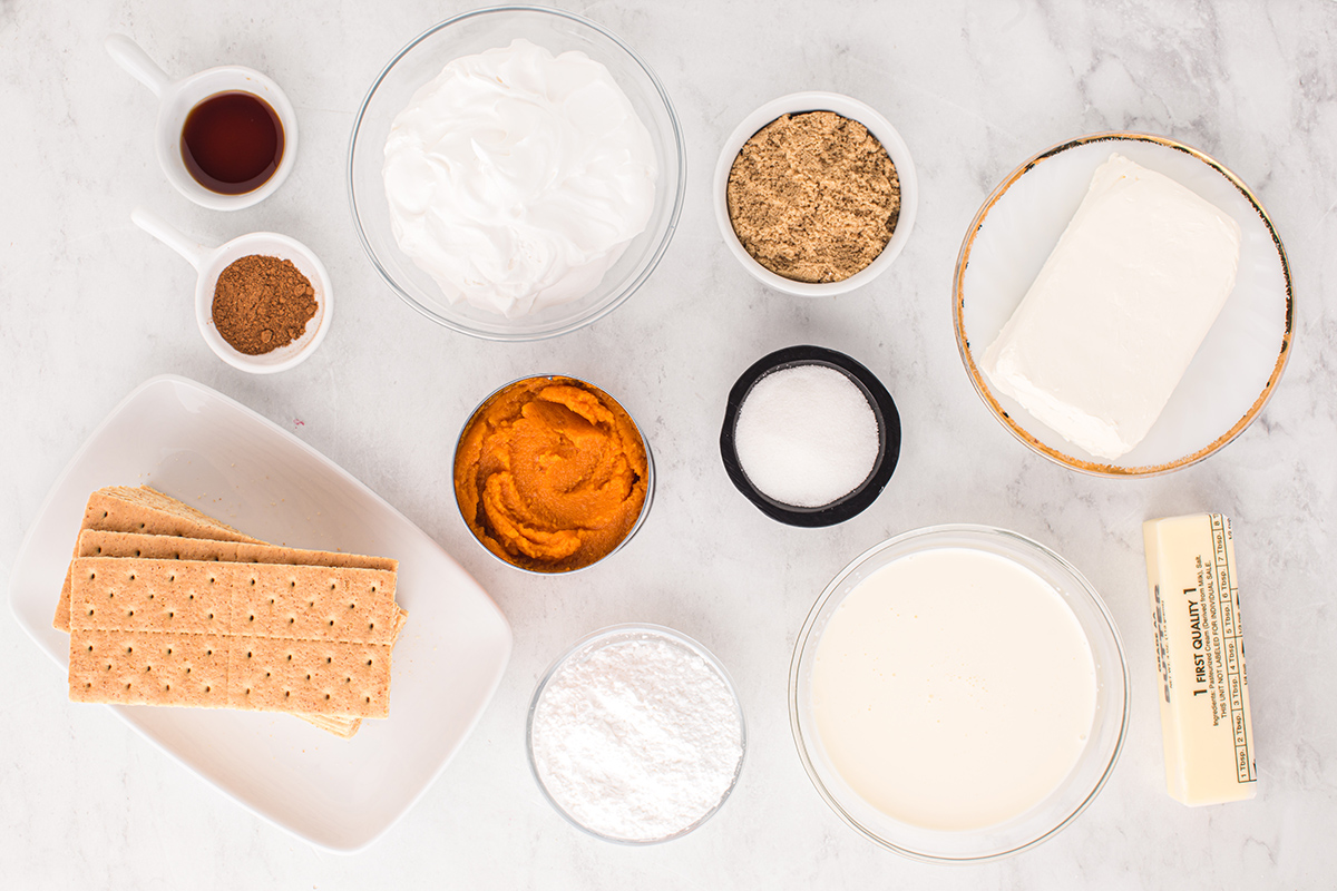 overhead shot of pumpkin mousse pie ingredients