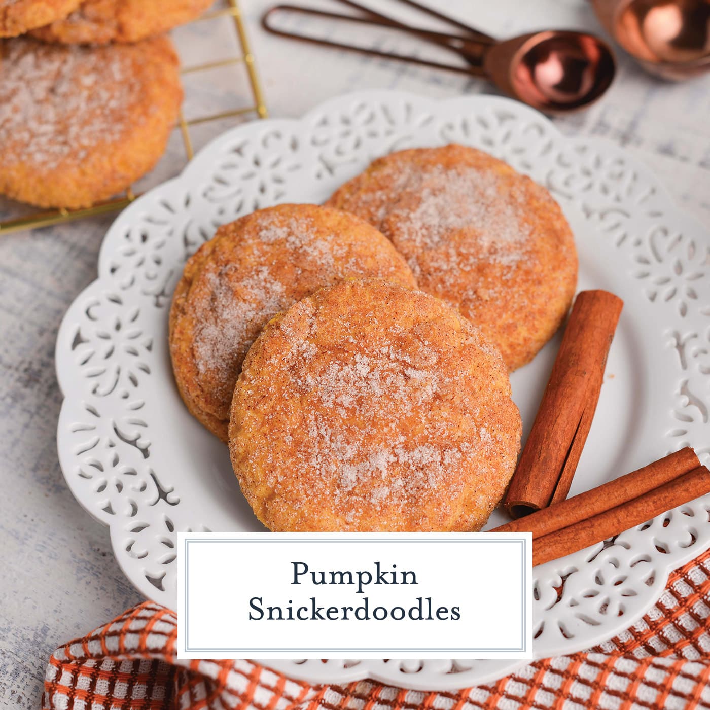 angled shot of three cookies on a plate with text overlay for facebook