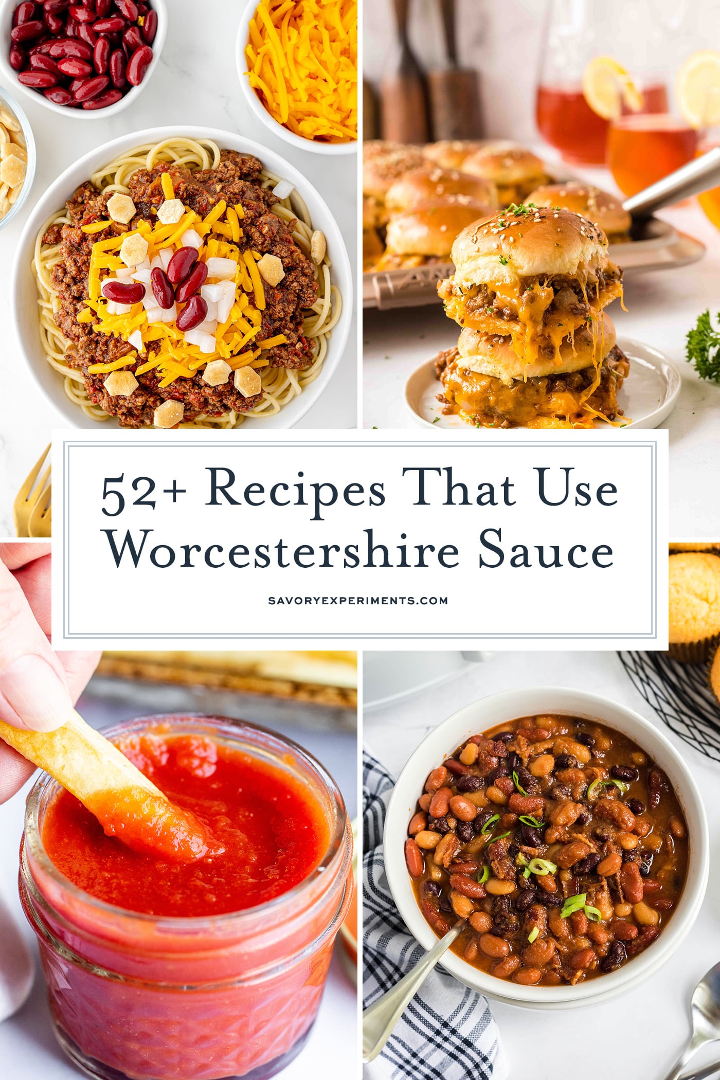 collage of recipes that use worcestershire sauce