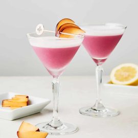 straight on shot of plum ginger martinis