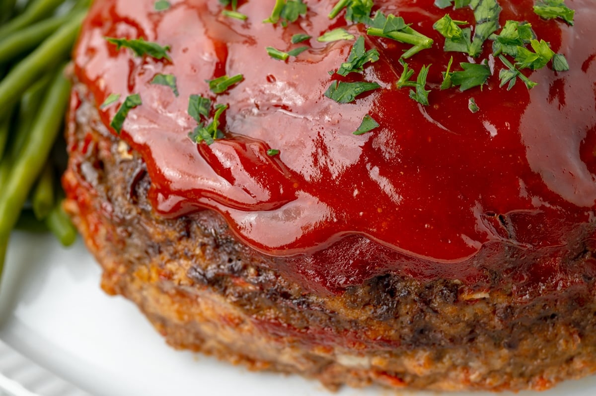 close up of sauce on meatloaf
