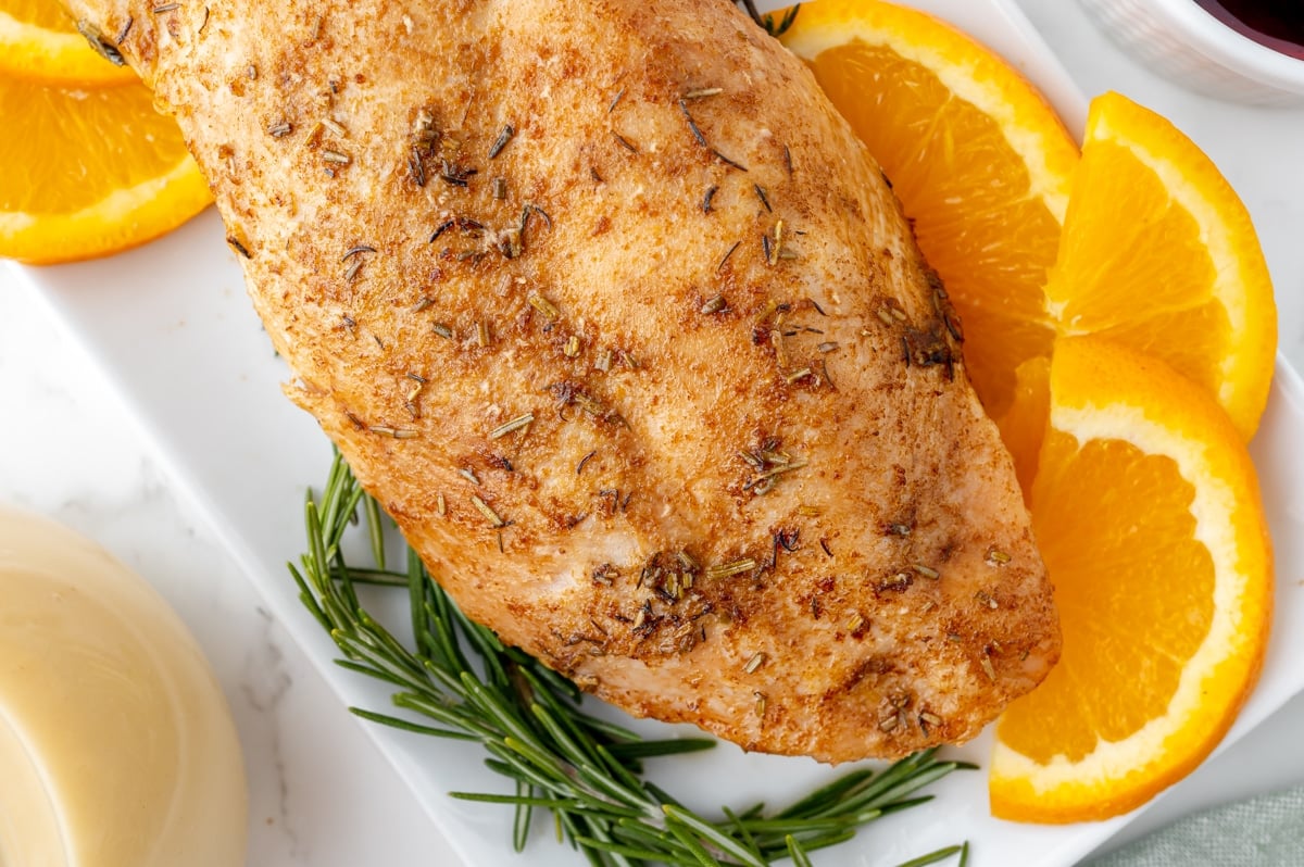 overhead shot of cooked turkey breast