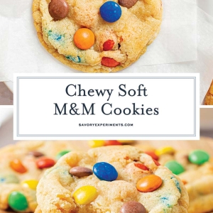 collage of soft M&M Cookies for pinterest