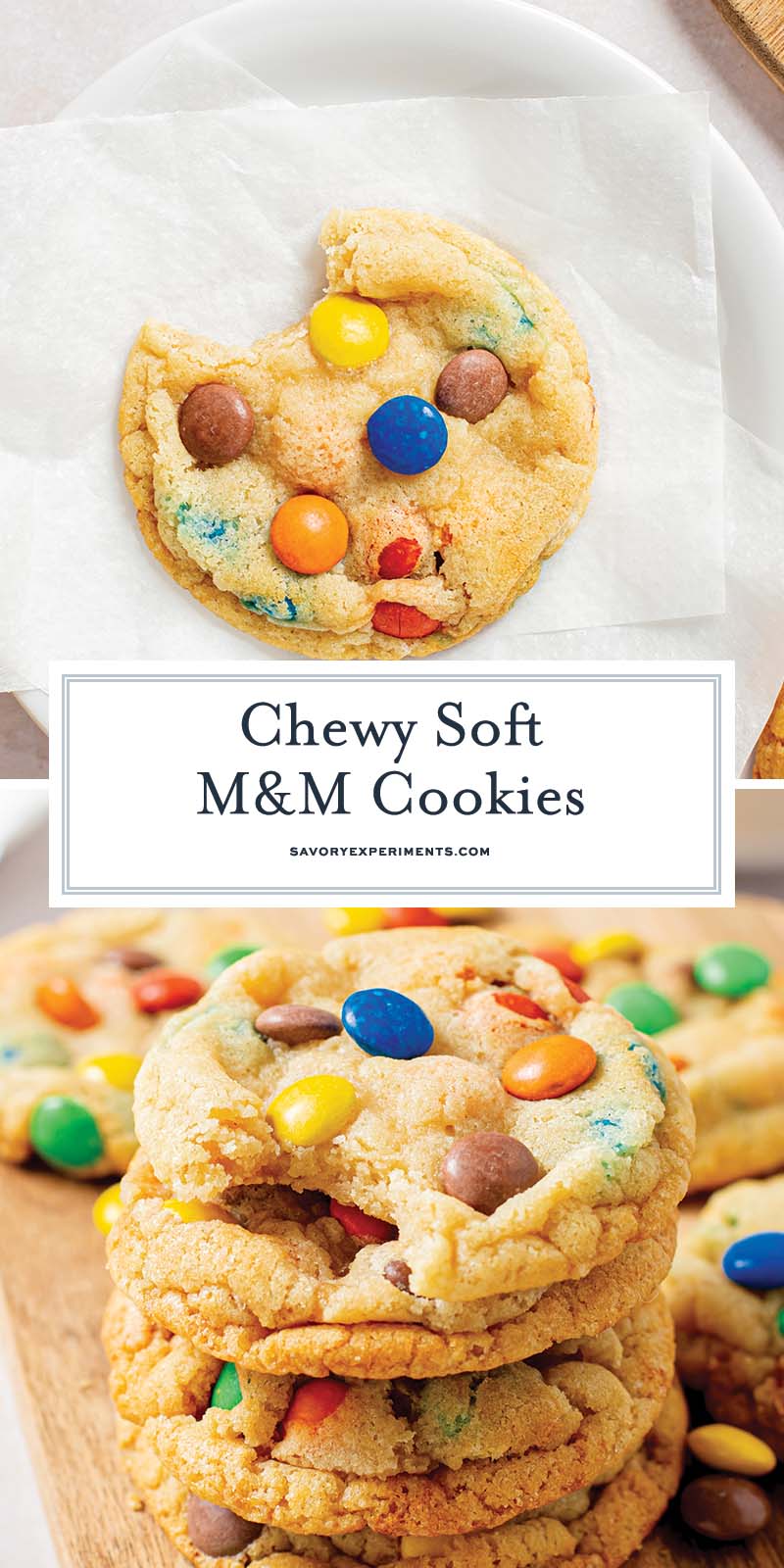 collage of soft M&M Cookies for pinterest