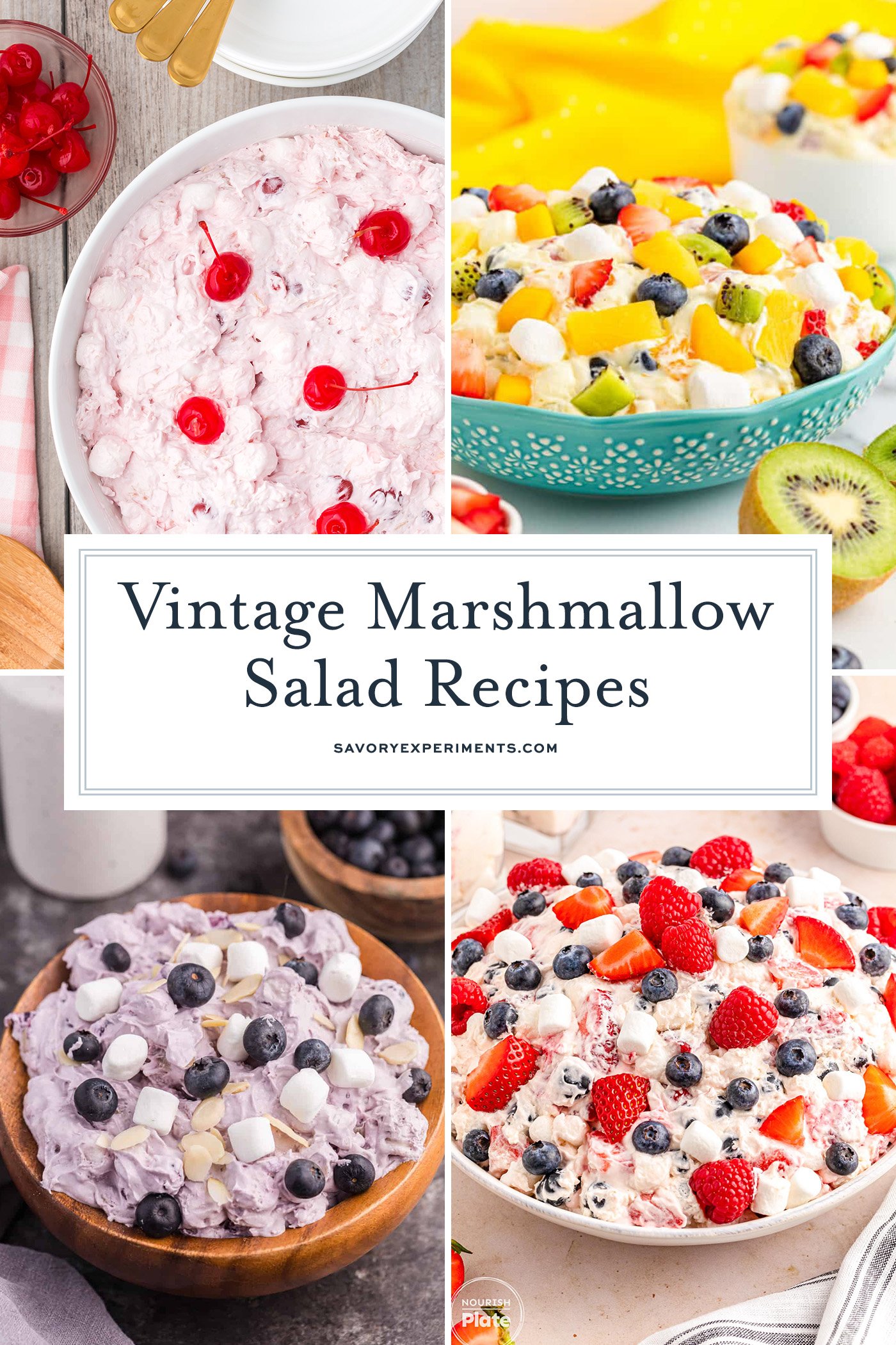 collage of vintage marshmallow salad recipes