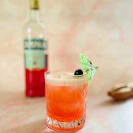 straight on shot of tiki gin cocktail