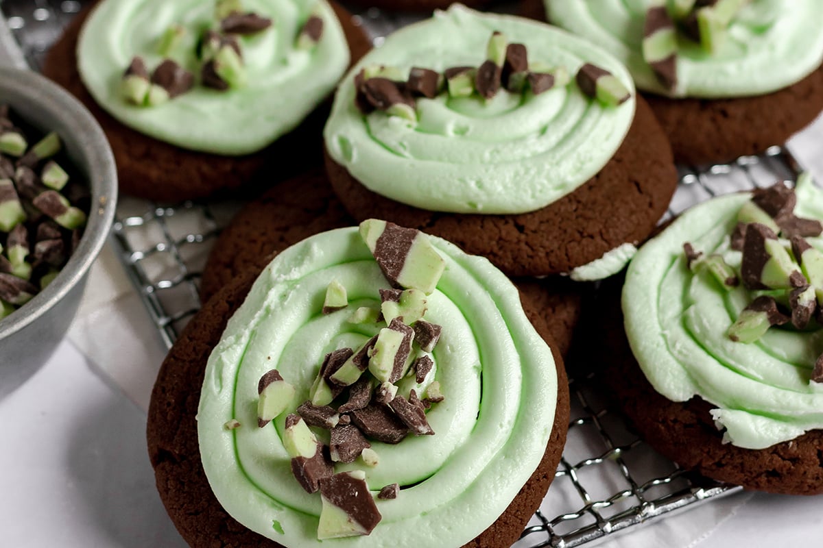 close up of andes mint cookies