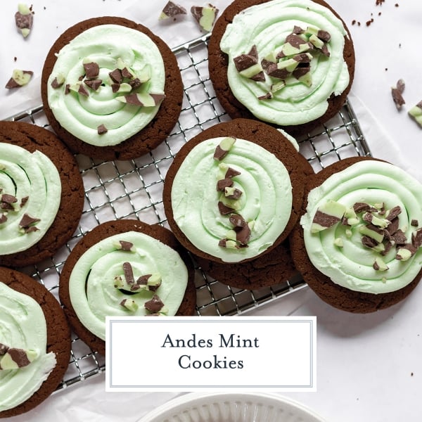 overhead of andes mint cookies with text overlay