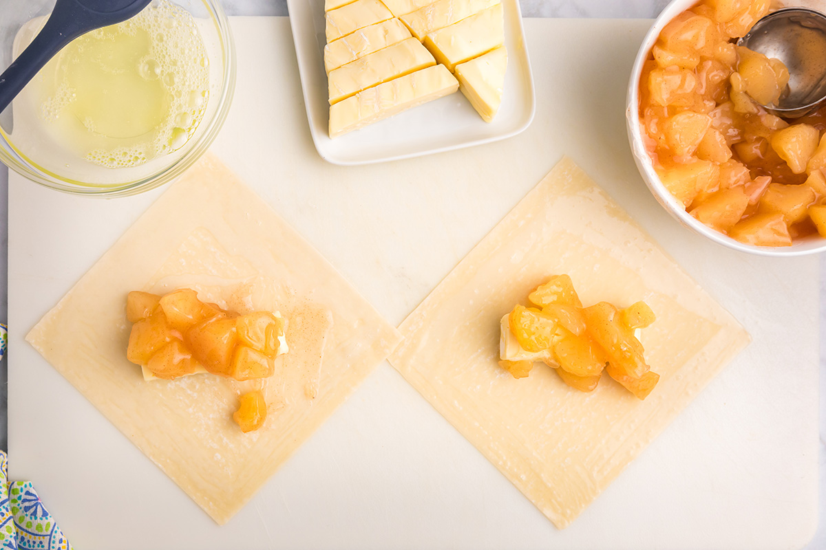 apple pie filling in egg rolls wrapper