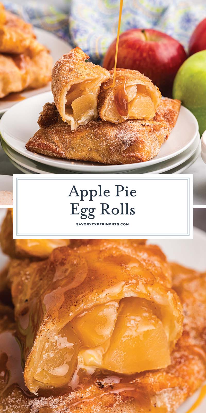 collage of apple pie egg rolls for pinterest