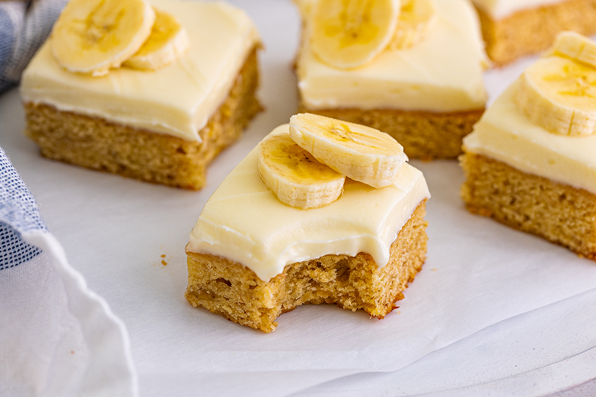 frosted banana bar with a bite taken out