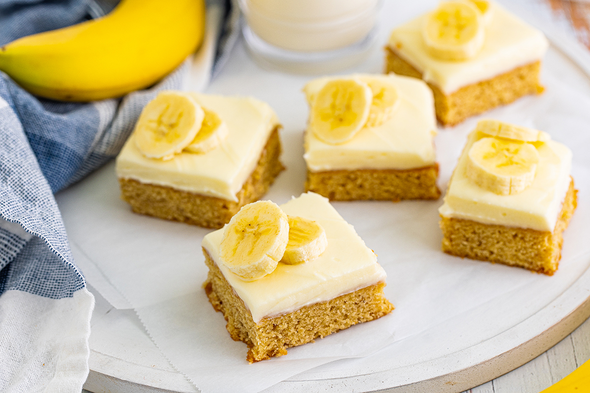platter of frosted banana blondies