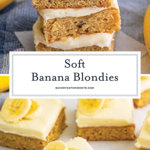 collage of banana blondies with text overlay