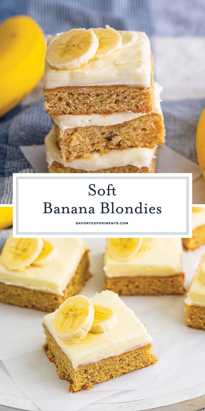 collage of banana blondies with text overlay
