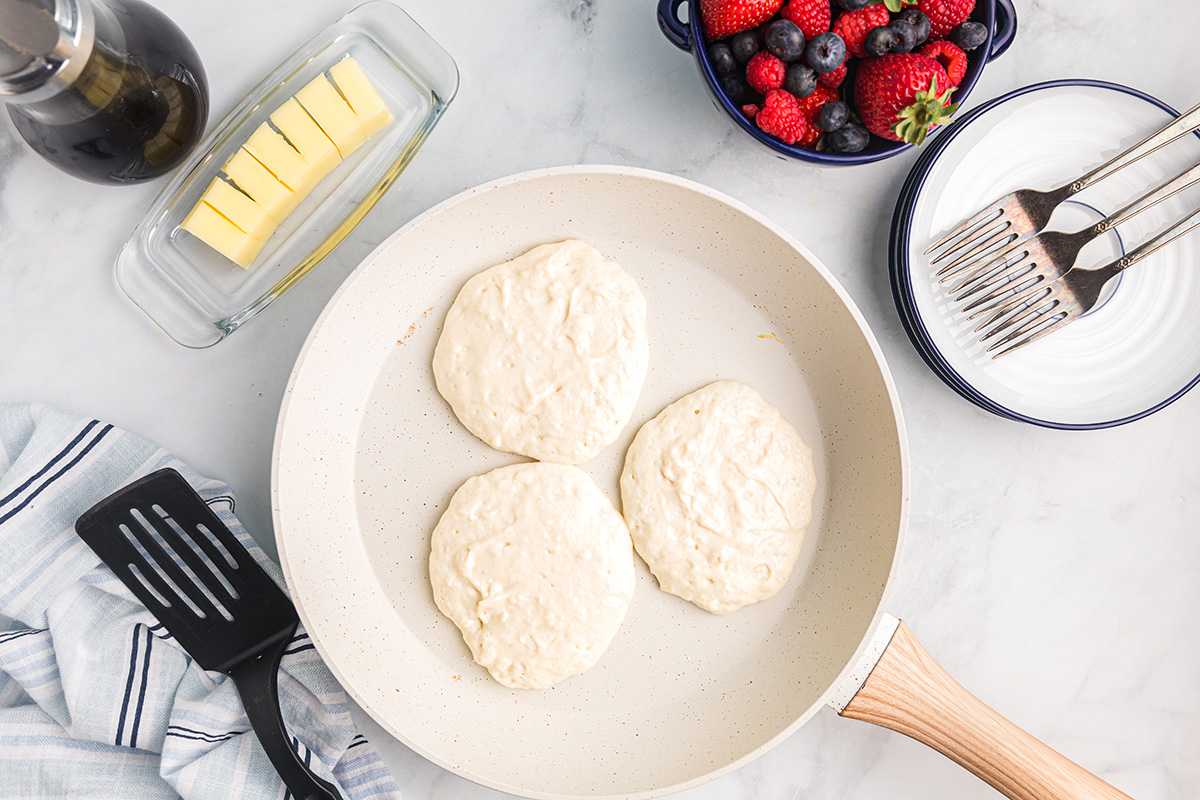 pancake batter in pan