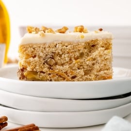 slice of butternut squash cake with maple frosting