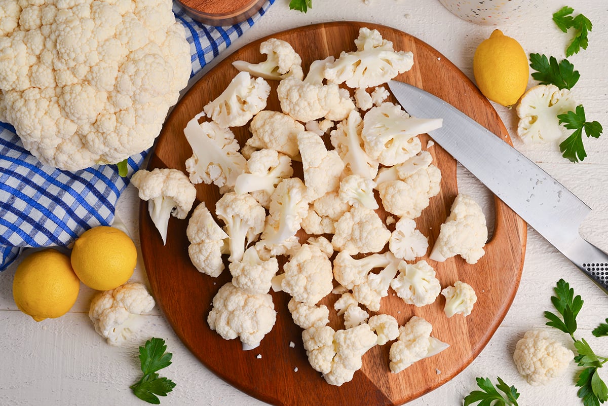 overhead shot of cut cauliflower