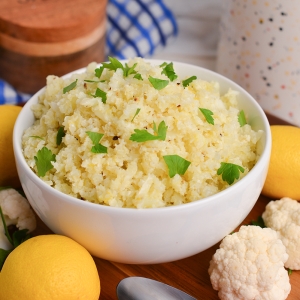 angled shot of bowl of cauliflower rice