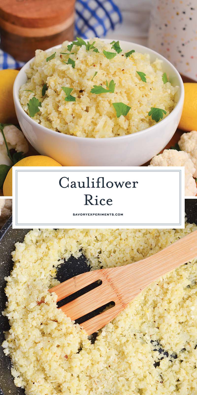 collage of cauliflower rice for pinterest