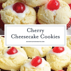 collage of cheesecake cookies with cherries