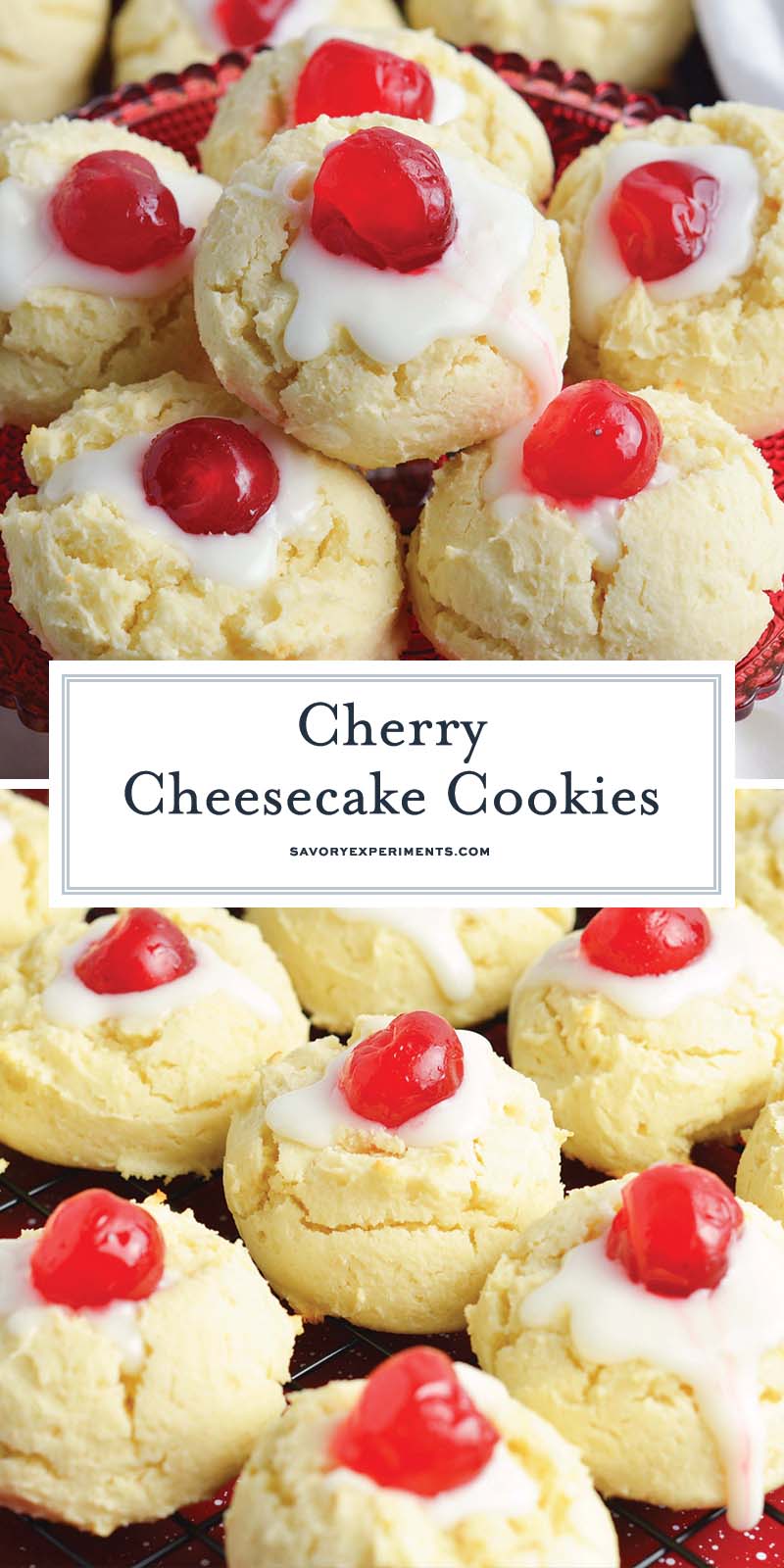 collage of cheesecake cookies with cherries