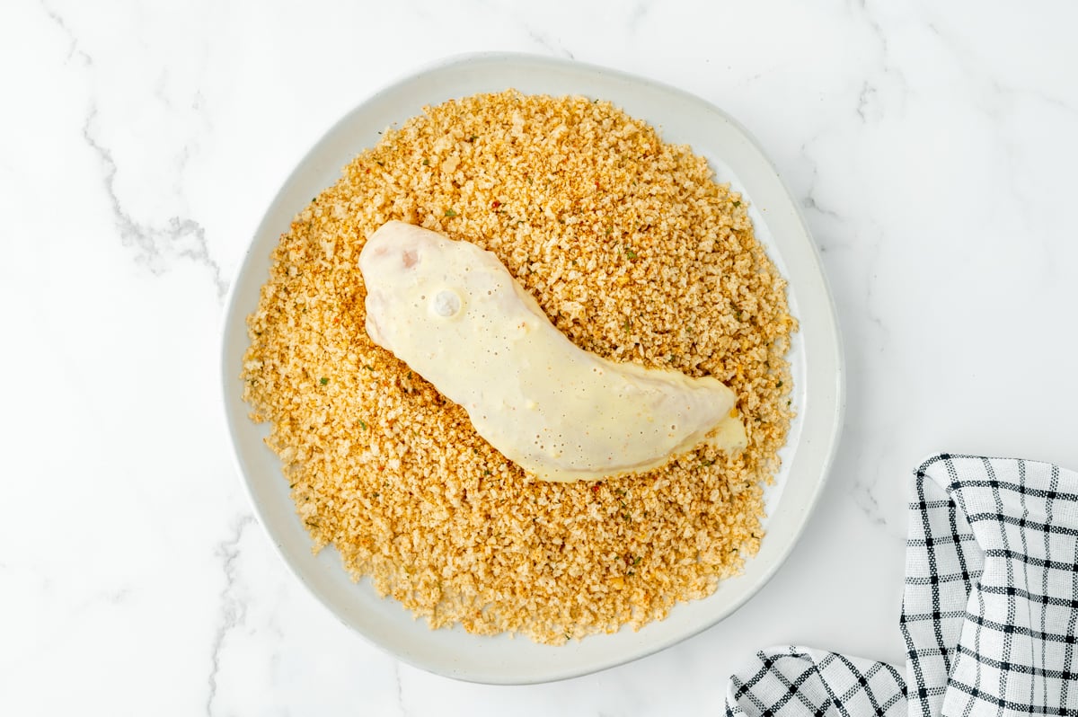 chicken tender dipped in breadcrumbs