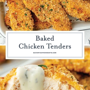 collage of crispy baked chicken tenders for pinterest