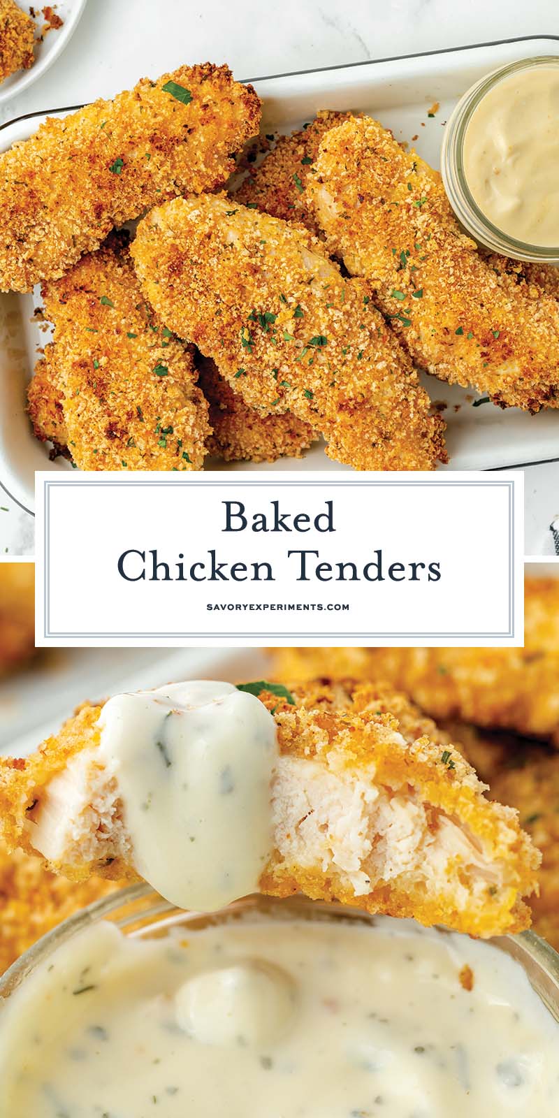 collage of crispy baked chicken tenders for pinterest