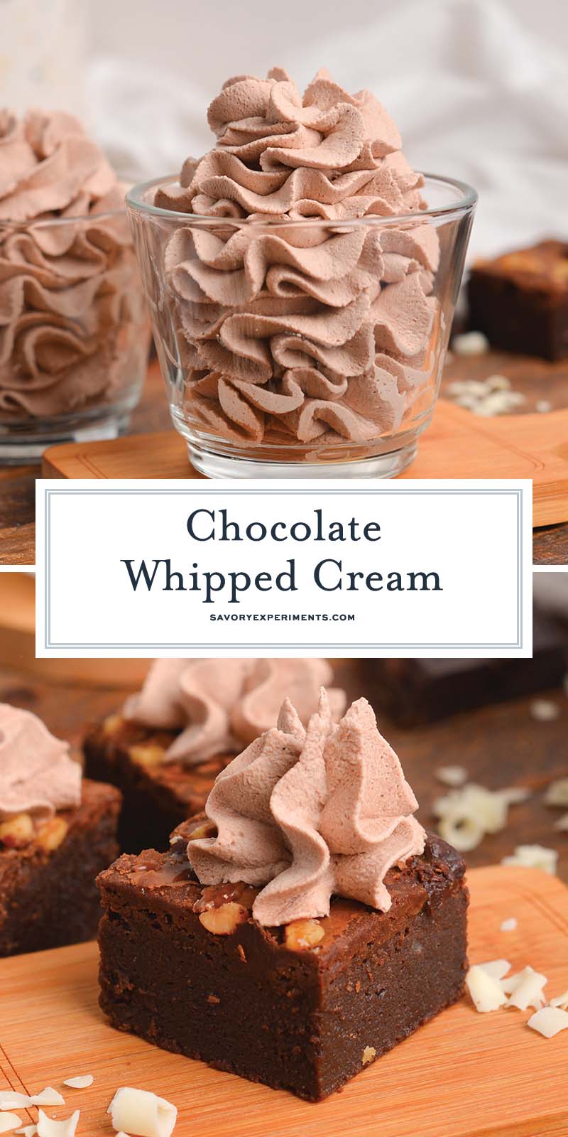 collage of chocolate whipped cream images with text overlay for pinterest