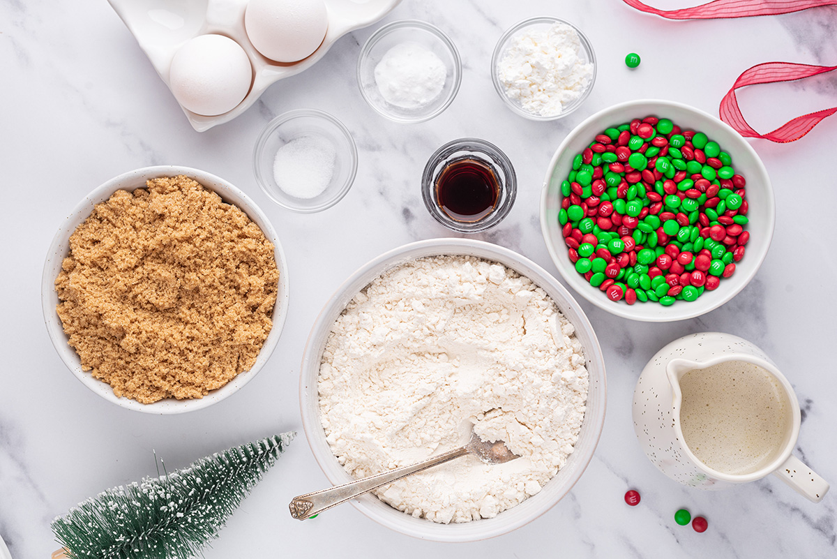 overhead shot of christmas blondies ingredients