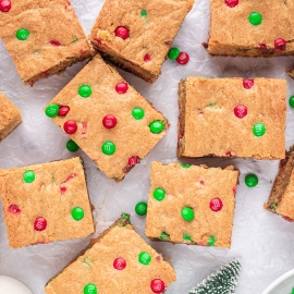 overhead shot of cut christmas blondies