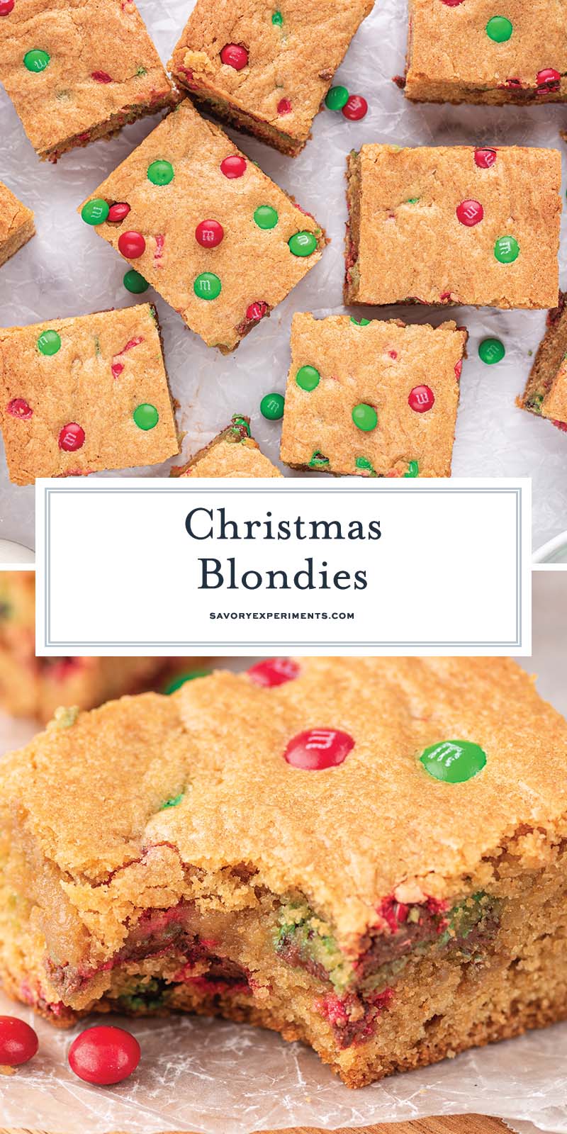 collage of chrsitmas blondies for pinterest