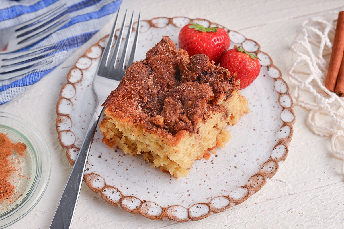 close up angled shot of cinnamon sugar biscuit on plate