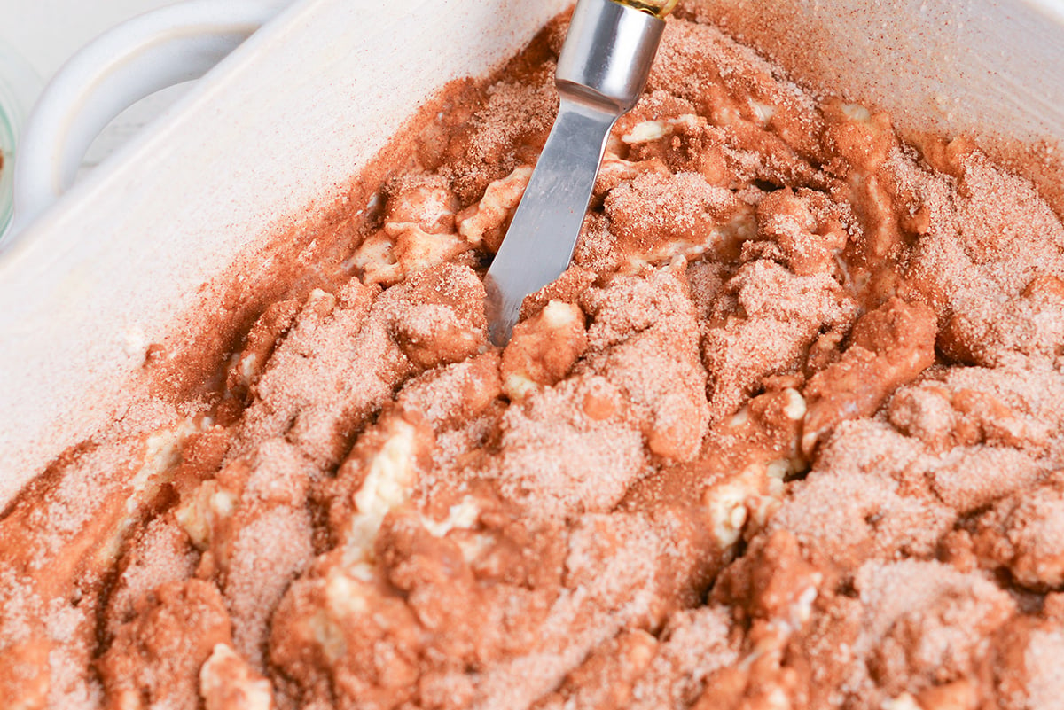 close up angled shot of unbaked cinnamon sugar biscuits