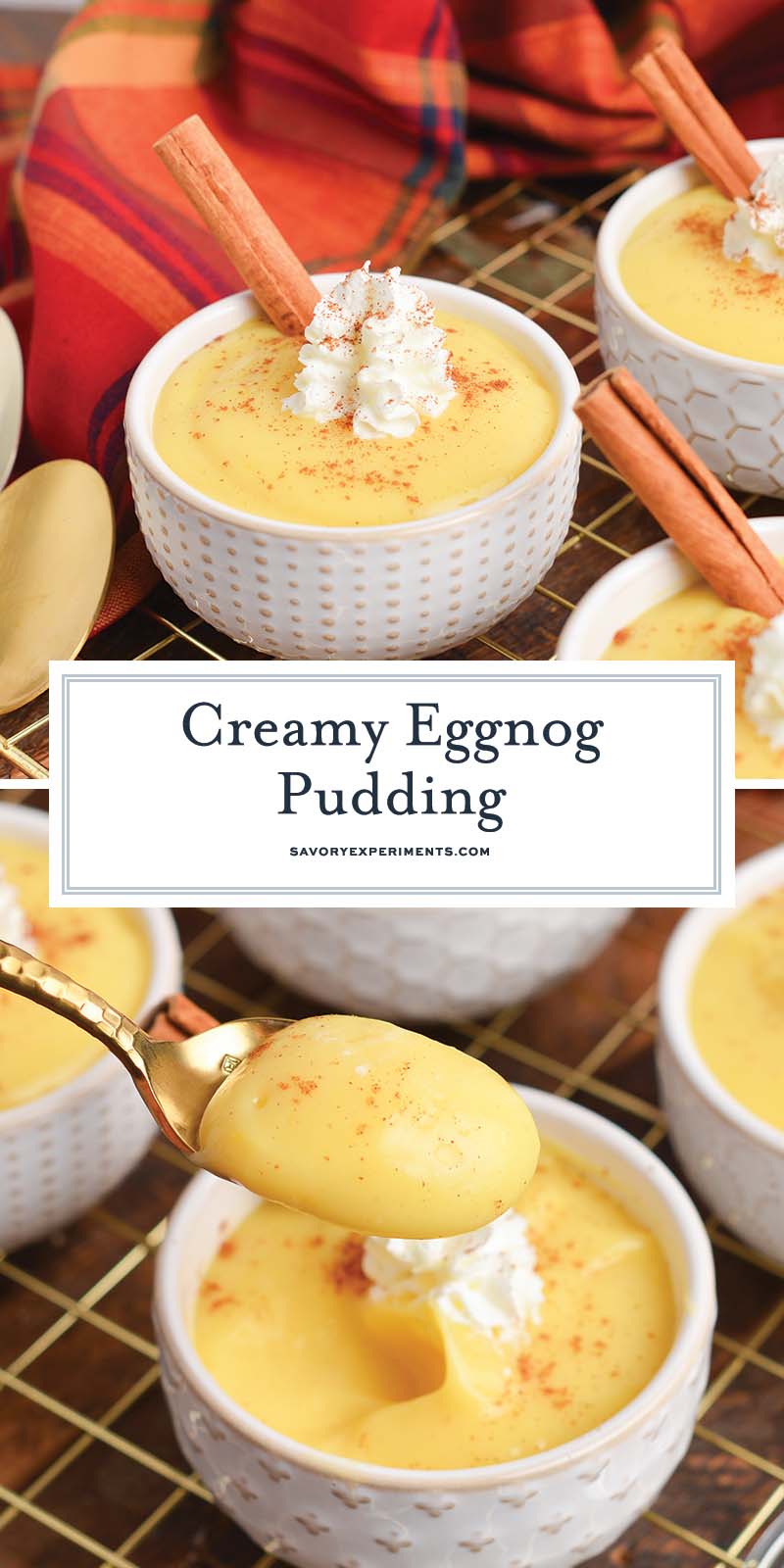 collage of eggnog pudding for pinterest
