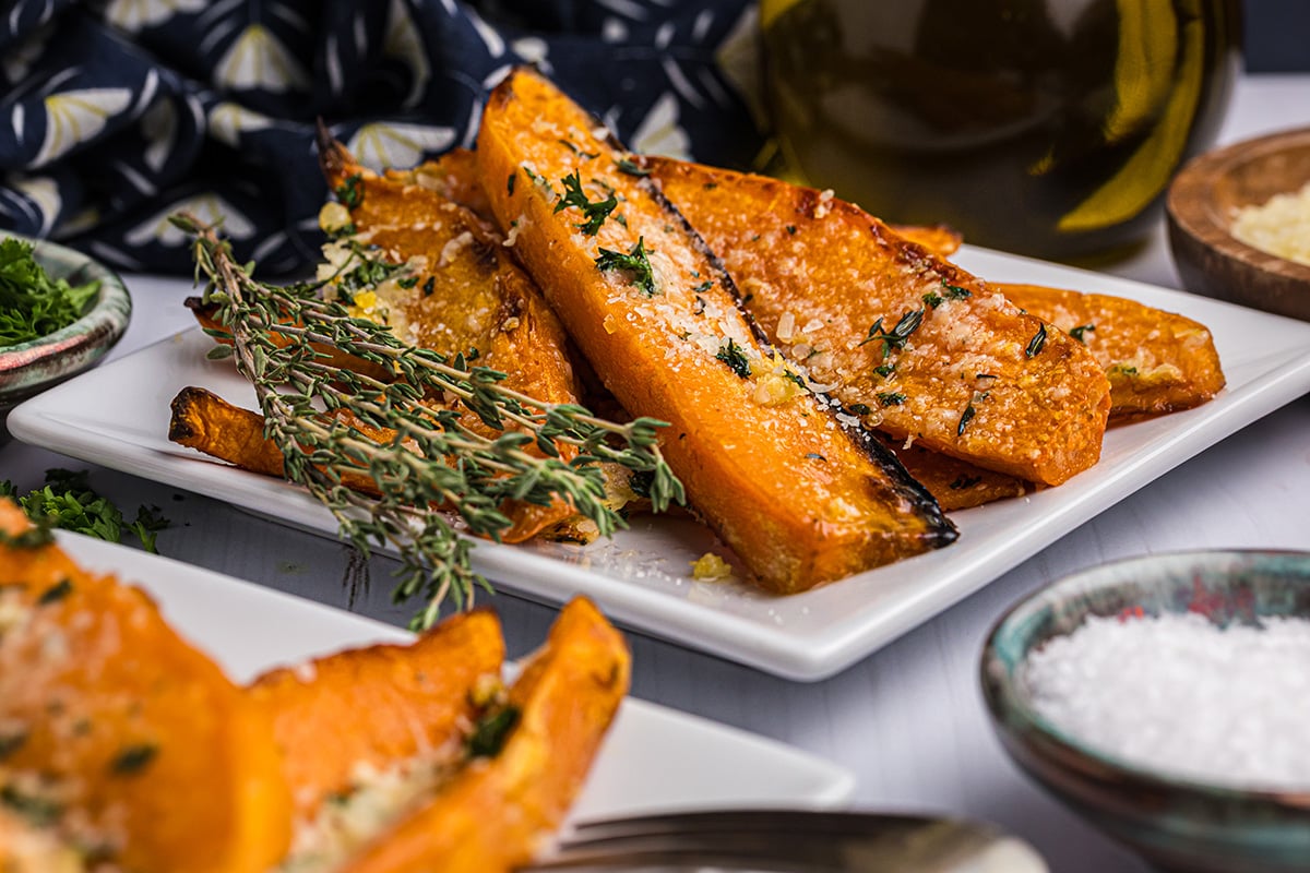 straight on shot of plate of baked sweet potato fries