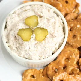 overhead shot of ham pickle dip