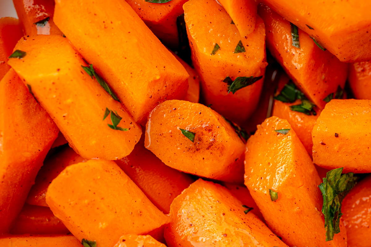 close up shot of cooked honey glazed carrots