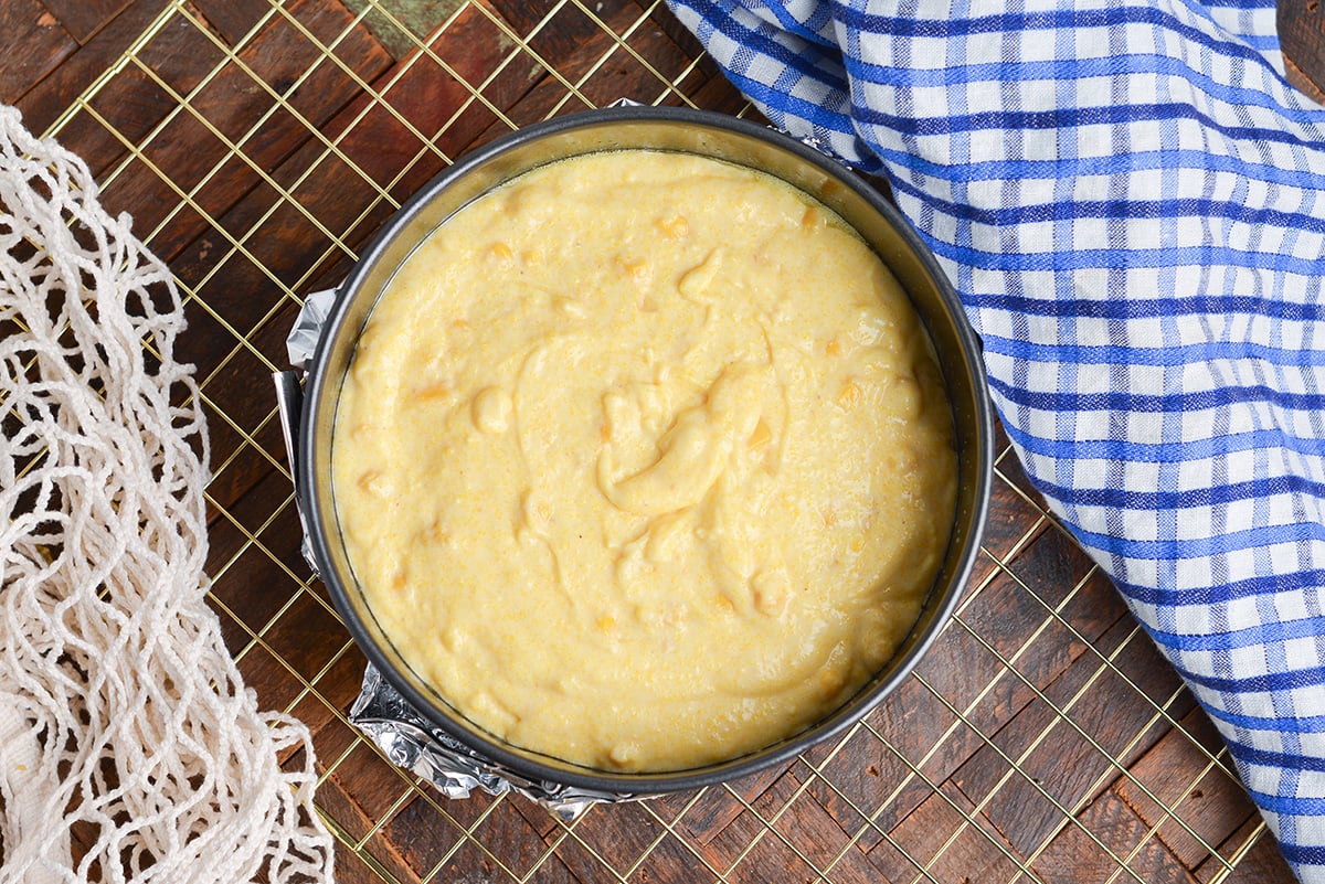 cornbread batter in pan