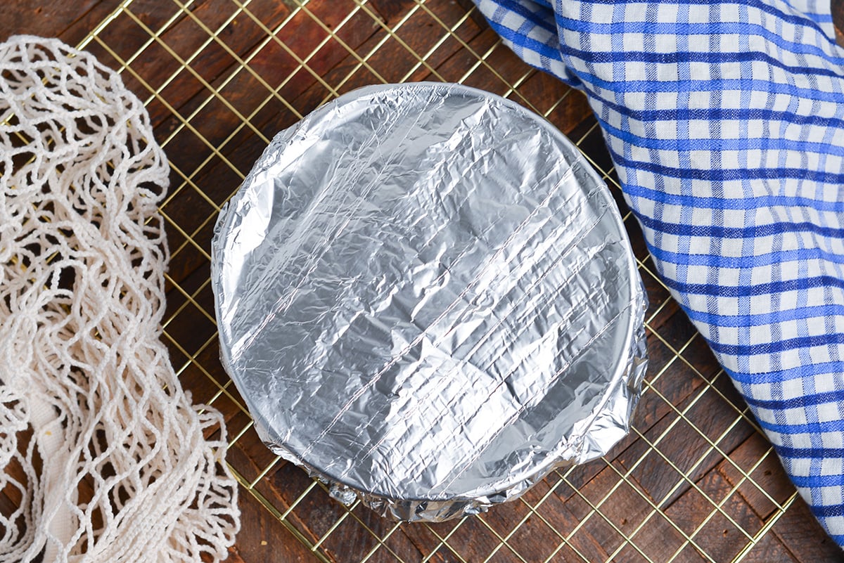 overhead shot of instant pot cornbread covered in foil