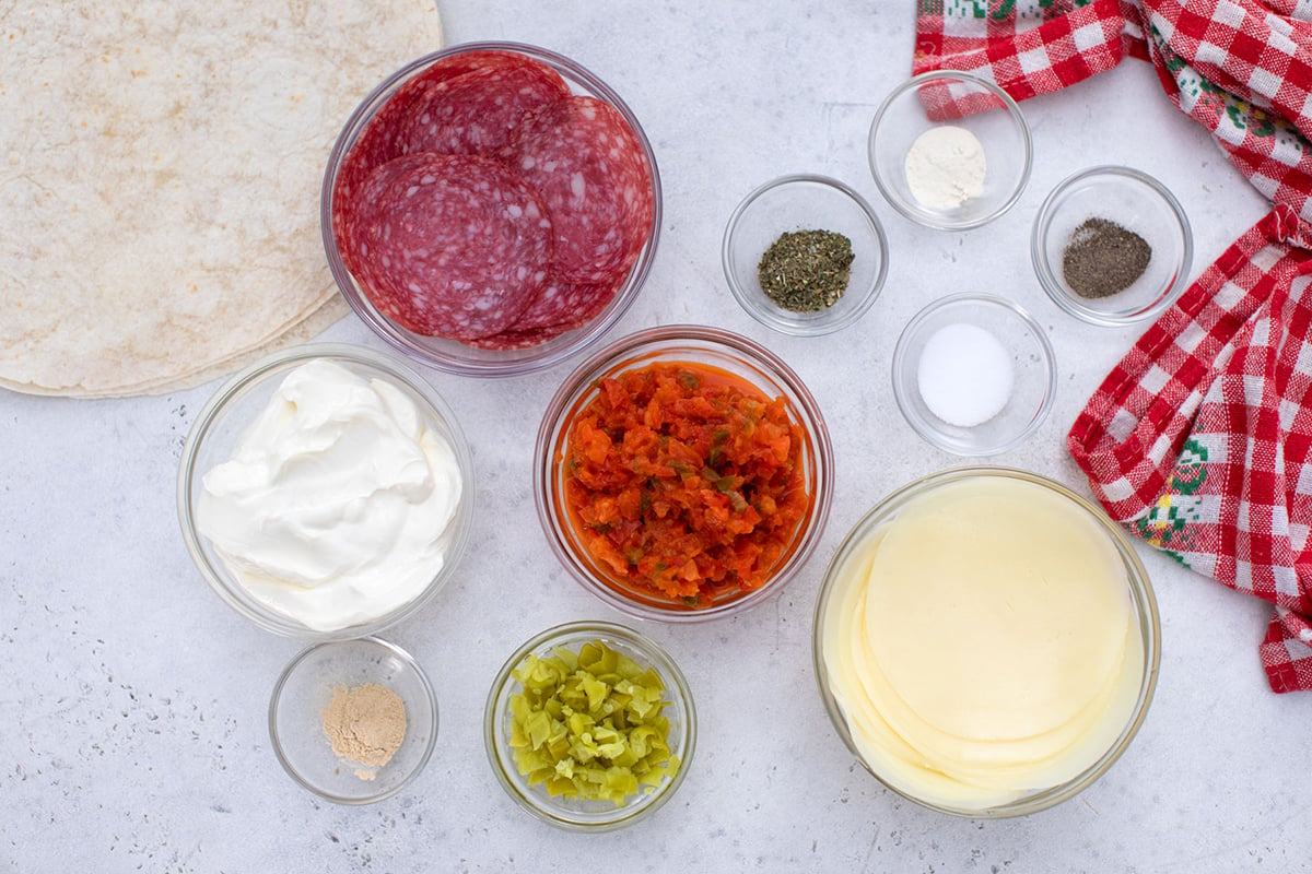 overhead shot of italian pinwheels ingredients